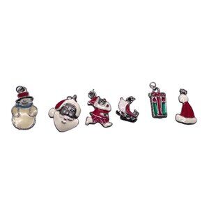 Vintage Christmas Charms Lot of 6 Santa Snowman Sleigh Enamel Red Charm Bracelet